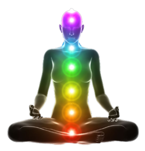 Meditating Silhouette with Glowing Chakras