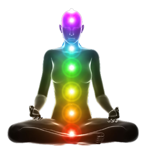 Meditating Silhouette with Glowing Chakras